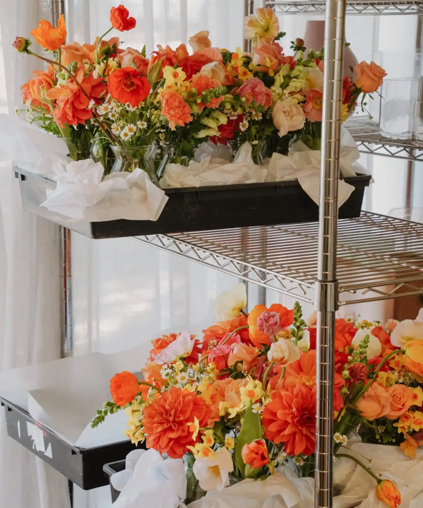Bud Vases in plant trays ready for delivery by Poppy Rose Brisbane