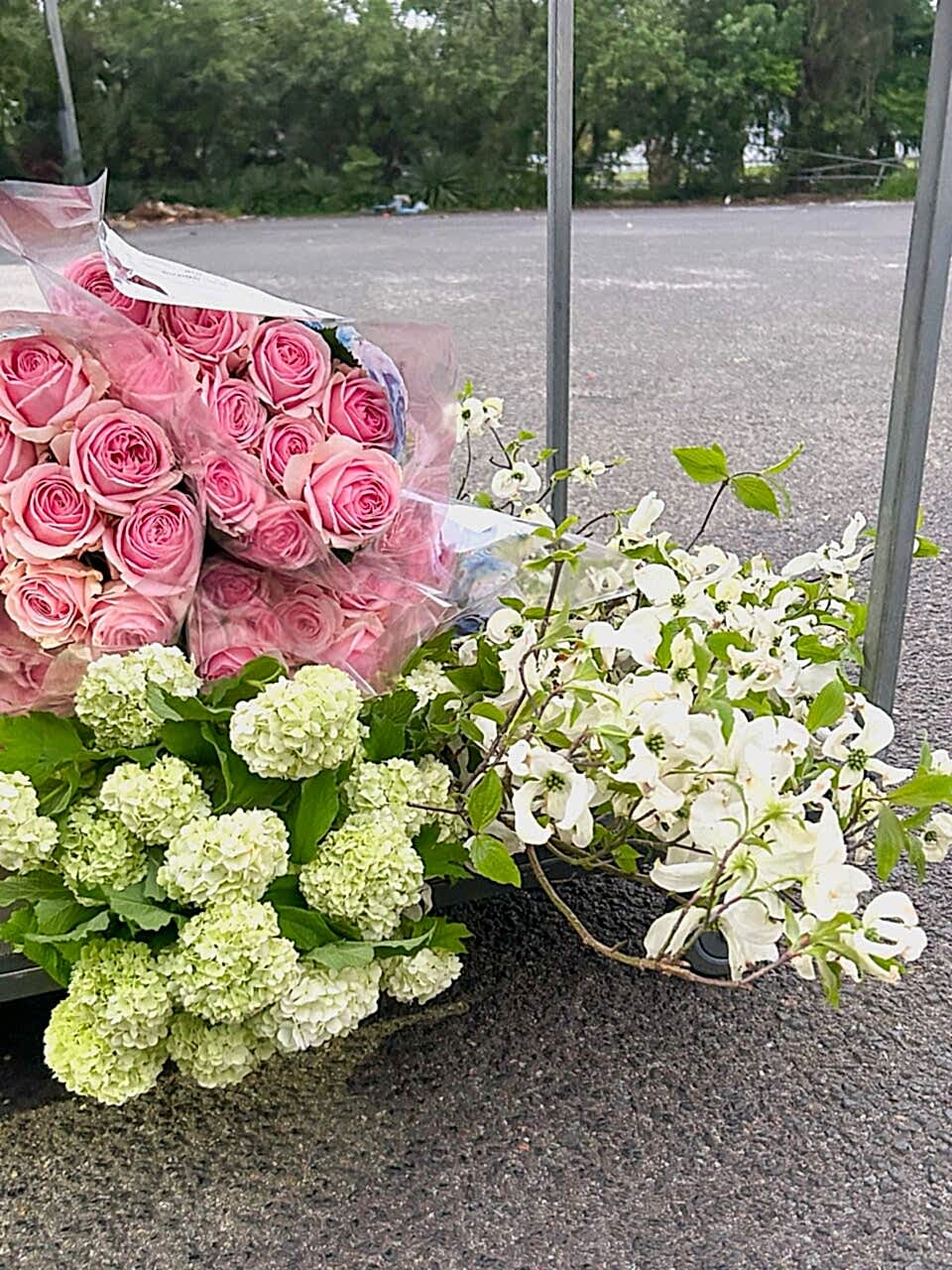 Pink and White Flowers on a trolley - Poppy Rose flower Delivery Brisbane